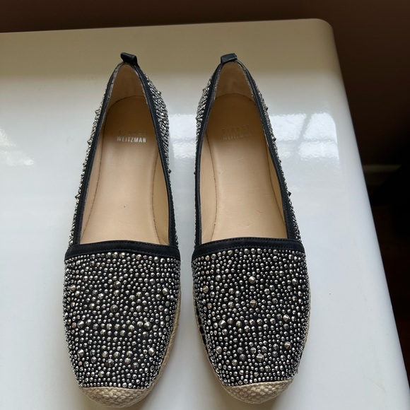 Stuart Weitzman Rockon Espadrilles Womens Designer Shoes Studded Size 8m Black - Picture 4 of 10